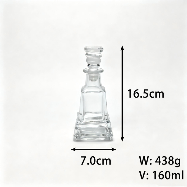Botella de vidrio transparente con forma de pirámide con tapón especial, cristalería de productos químicos para cosméticos y perfumes